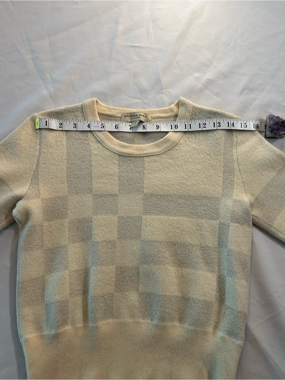 Burberry Sweater Wool Crewneck Cream and Gray Luxury Preppy Old Money Size S - Picture 7 of 10